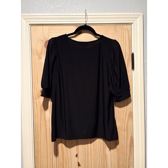 CeCe Top Womens Size Large Black Puffer Sleeve Polyester Round Neck Blouse Work - Picture 4 of 4